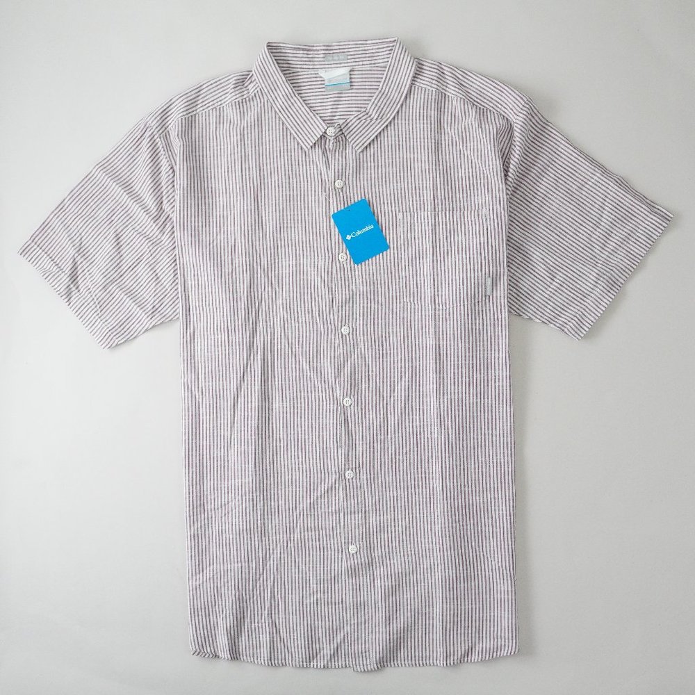 Columbia Button Up Shirt Short Sleeve Stripe Lightweight Cotton Mens Sz 4XT TALL